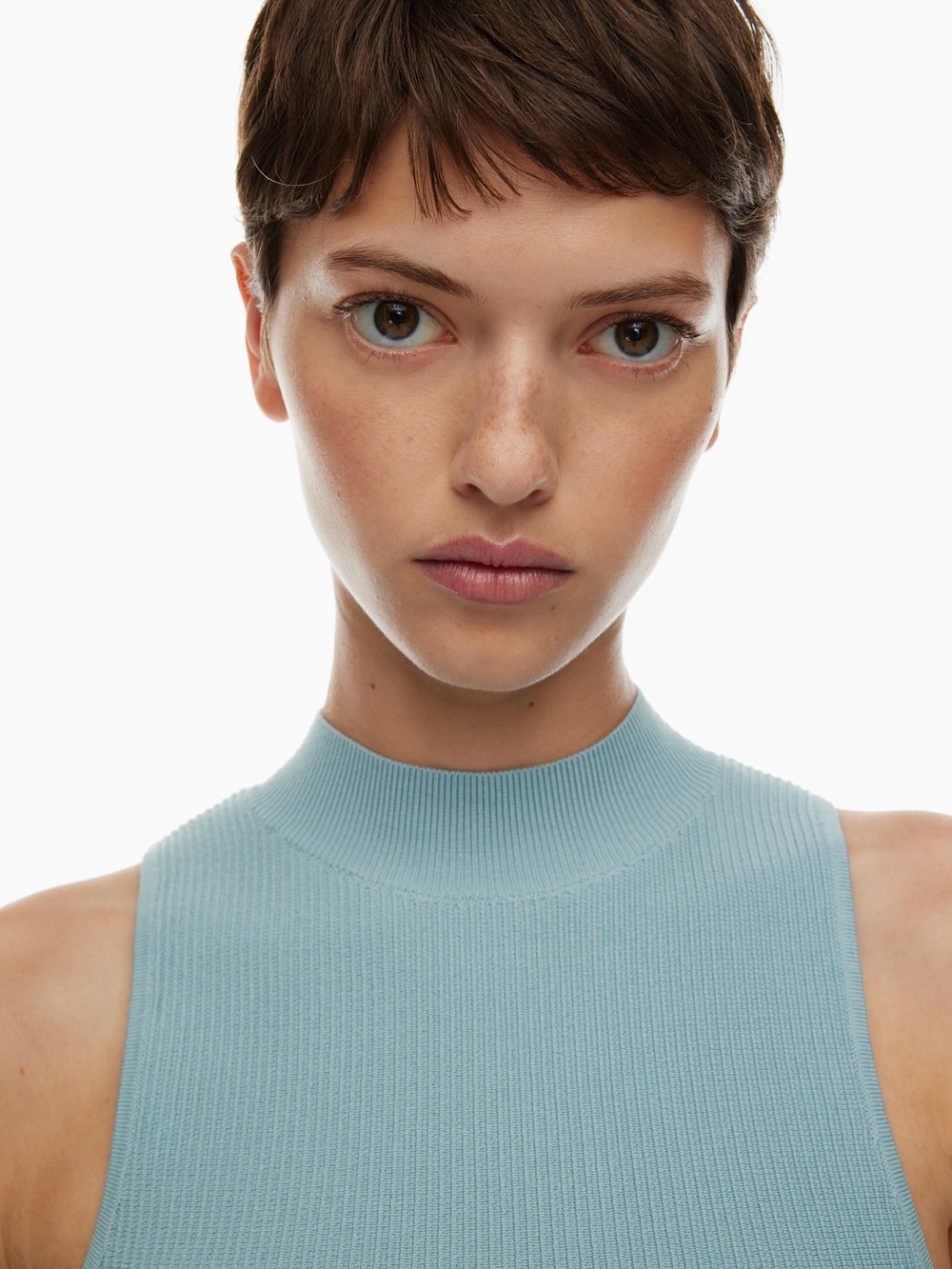 Aritzia Babaton Sleeveless Mockneck Sculpt Knit Top - Baby Blue, Women’s Small - Picture 4 of 7